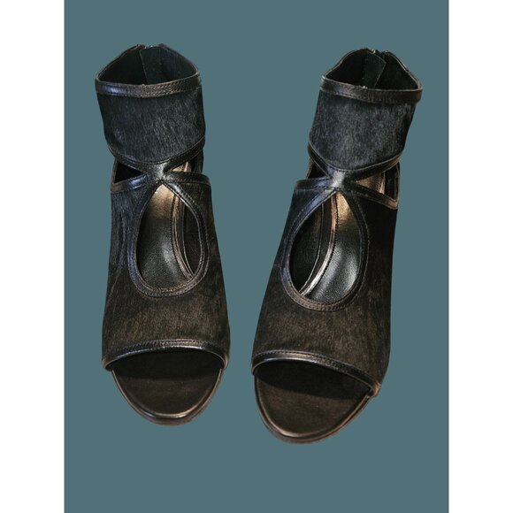 Elie Tahari Isadora Genuine Calf Hair Peep-Toe Cutout High Heel Booties 10.5 M - Picture 8 of 13